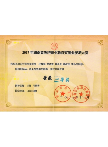 2017年湖南黄炎培职业教育奖创业规划大赛一等奖